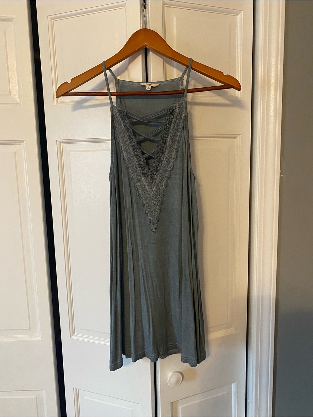 easel Lace-Trim Crisscross Camisole in Dusty Blue